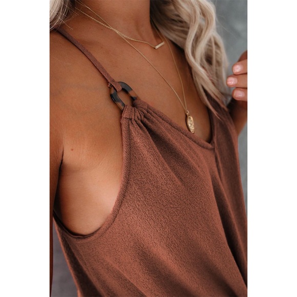 Brown Quicksand Spaghetti Strap Tank Top with Tie Detailing - Picture 4 of 13